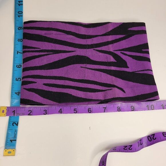 Purple Black Zebra Print Stretchy Elastic Tube Top Animal Print Bandeau Crop Top - Picture 7 of 10